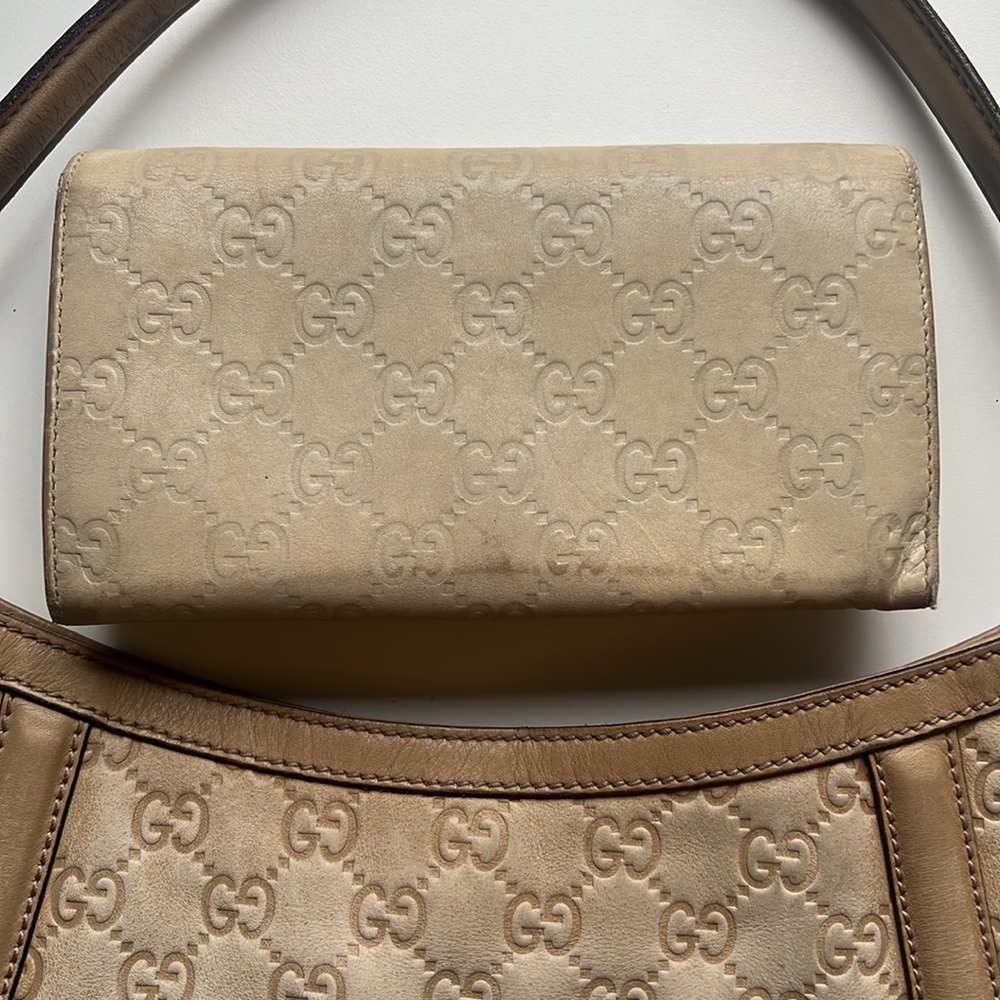 Authentic Gucci Guccissima Britt Beige Cream Shoulder Bag Gold GG - Picture 10 of 16
